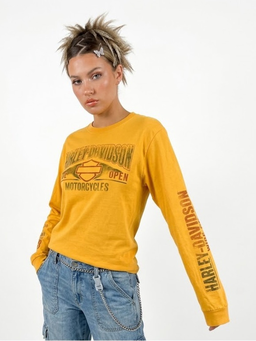 Harley Davidson Grunge Graphic Long Sleeve New York 2013 Motorcycle Baddie